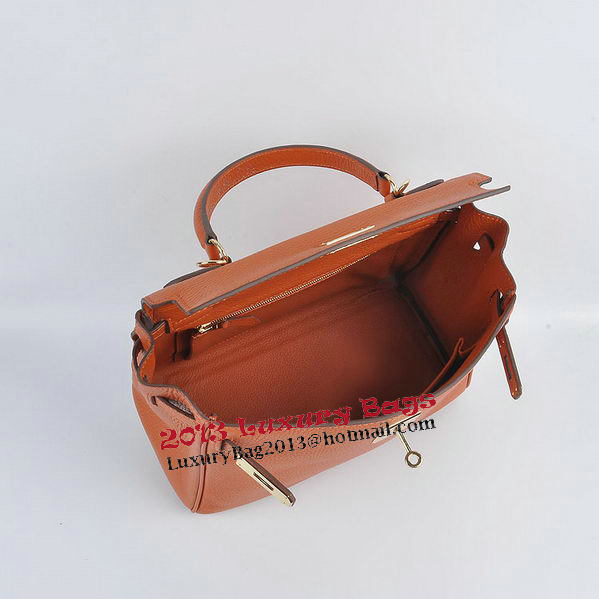 Hermes Kelly 28cm Shoulder Bags Orange Grainy Leather Gold