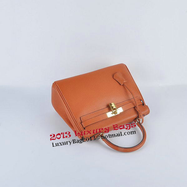 Hermes Kelly 28cm Shoulder Bags Orange Grainy Leather Gold