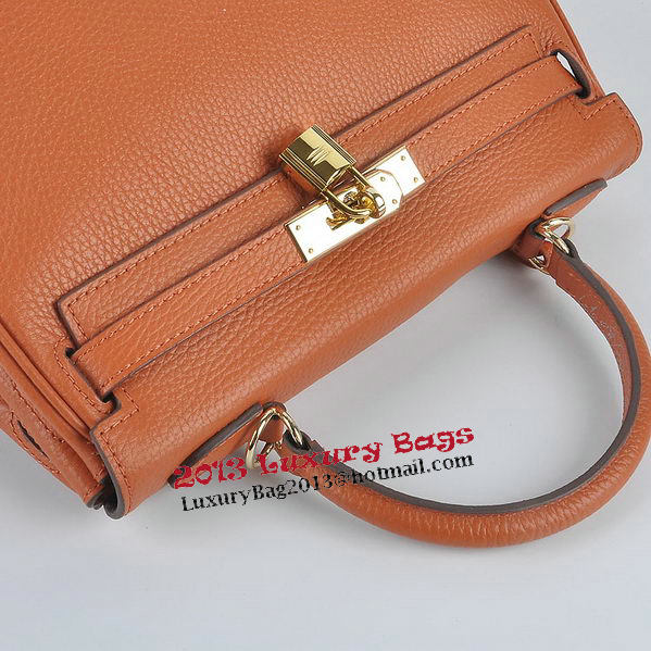 Hermes Kelly 28cm Shoulder Bags Orange Grainy Leather Gold