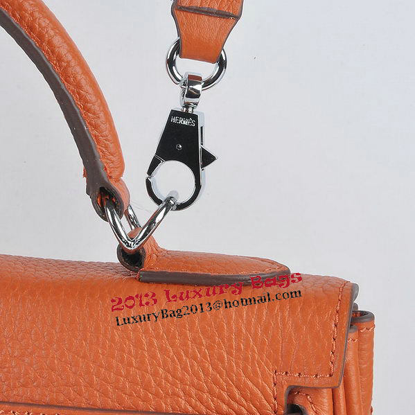 Hermes Kelly 28cm Shoulder Bags Orange Grainy Leather Silver