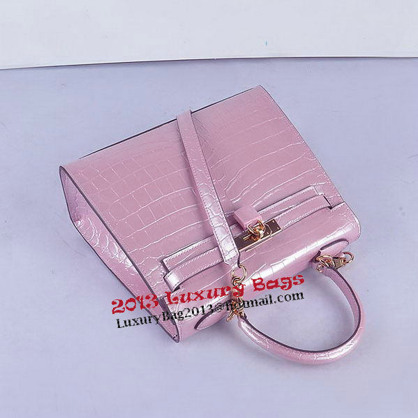 Hermes Kelly 28cm Shoulder Bags Pink Croco Patent Leather Gold