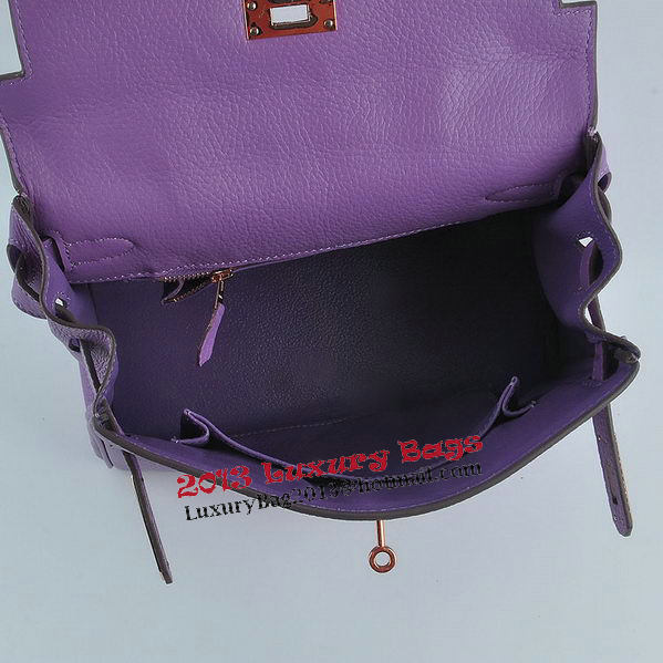 Hermes Kelly 28cm Shoulder Bags Purple Grainy Leather Gold