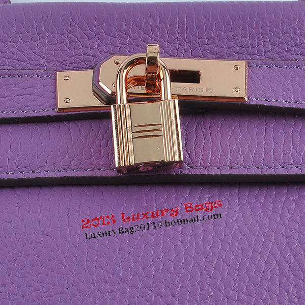 Hermes Kelly 28cm Shoulder Bags Purple Grainy Leather Gold