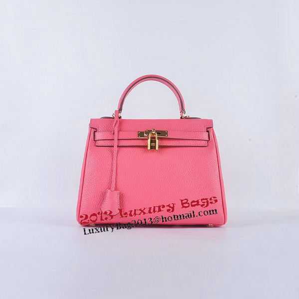 Hermes Kelly 28cm Shoulder Bags Rosy Grainy Leather Gold