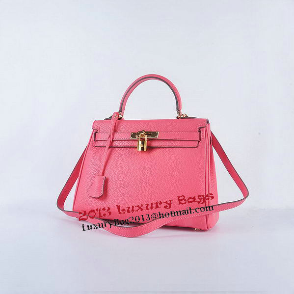 Hermes Kelly 28cm Shoulder Bags Rosy Grainy Leather Gold