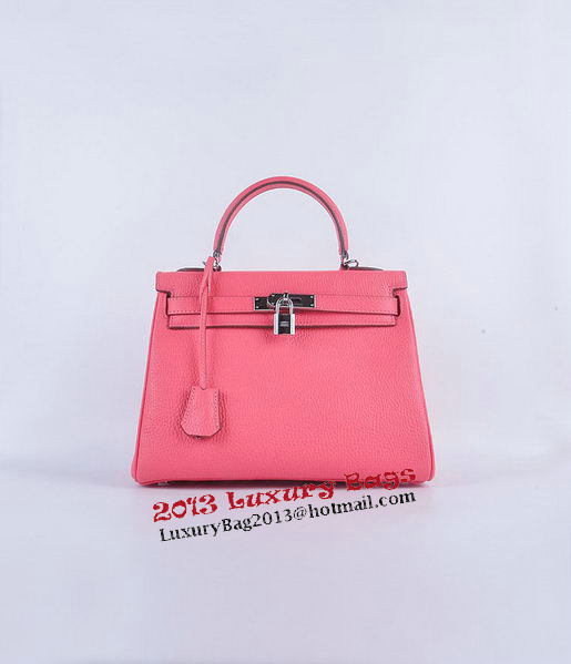 Hermes Kelly 28cm Shoulder Bags Rosy Grainy Leather Silver