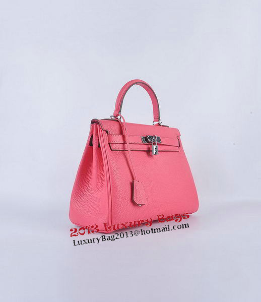 Hermes Kelly 28cm Shoulder Bags Rosy Grainy Leather Silver