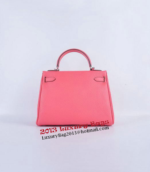 Hermes Kelly 28cm Shoulder Bags Rosy Grainy Leather Silver