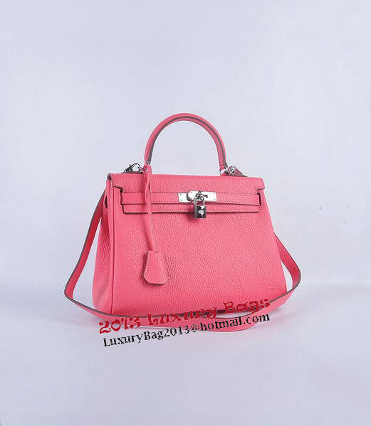 Hermes Kelly 28cm Shoulder Bags Rosy Grainy Leather Silver