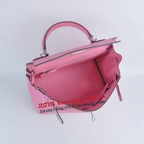 Hermes Kelly 28cm Shoulder Bags Sakura Grainy Leather Silver