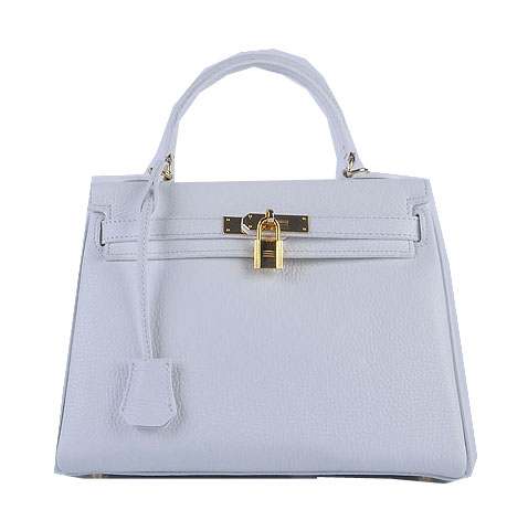 Hermes Kelly 28cm Shoulder Bags White Grainy Leather Gold