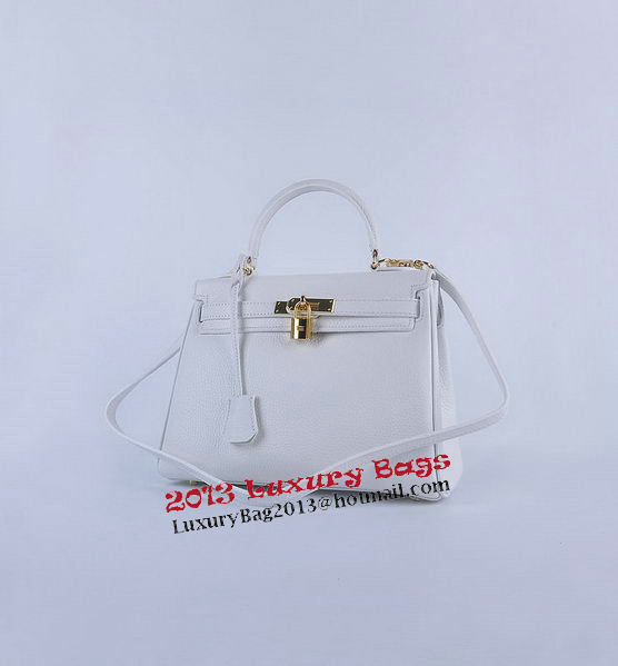 Hermes Kelly 28cm Shoulder Bags White Grainy Leather Gold