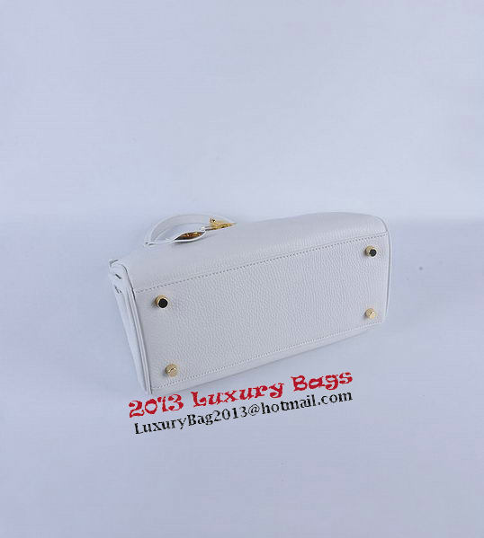 Hermes Kelly 28cm Shoulder Bags White Grainy Leather Gold