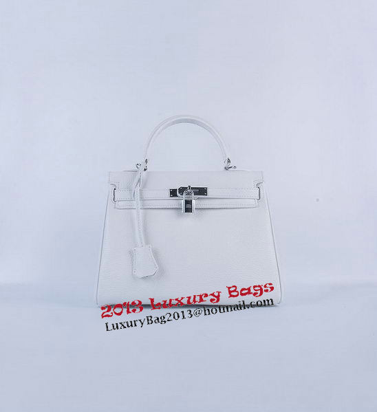 Hermes Kelly 28cm Shoulder Bags White Grainy Leather Silver