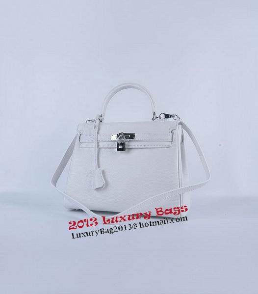 Hermes Kelly 28cm Shoulder Bags White Grainy Leather Silver