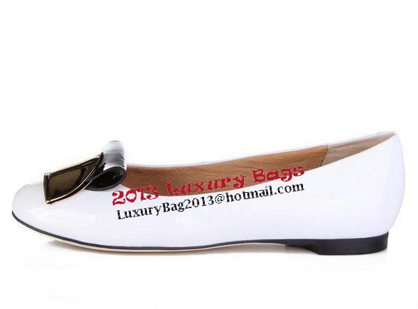 Salvatore Ferragamo Patent Leather Ballerina Flat Fl0454 White