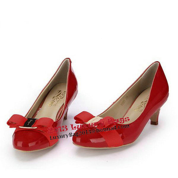 Salvatore Ferragamo Patent Leather Bow Pump FL0446 Red