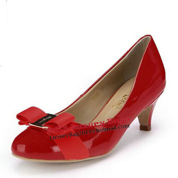 Salvatore Ferragamo Patent Leather Bow Pump FL0446 Red