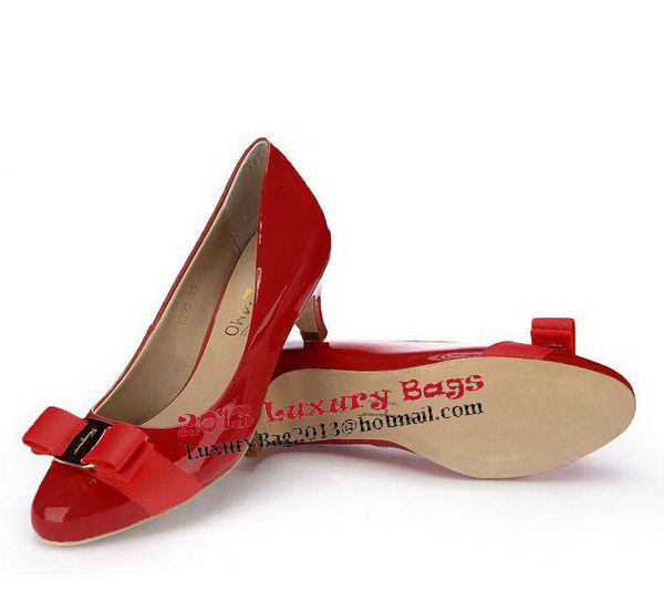 Salvatore Ferragamo Patent Leather Bow Pump FL0446 Red