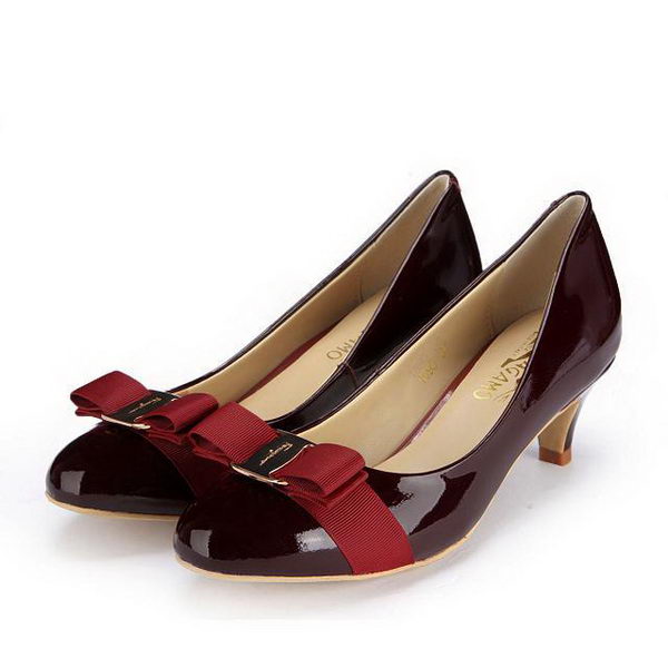 Salvatore Ferragamo Patent Leather Bow Pump FL0446 Wine