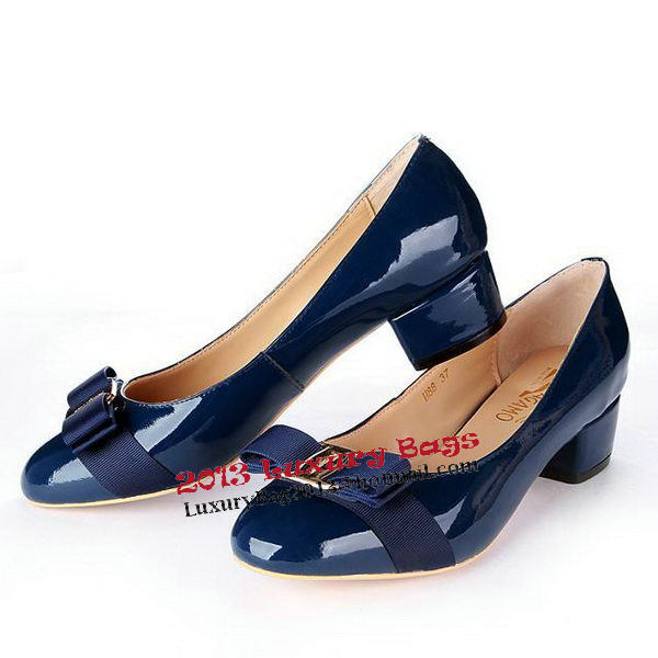 Salvatore Ferragamo Patent Leather Bow Pump FL0450 Blue