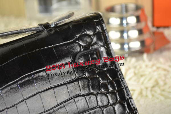 Hermes Kelly Clutch Bag Croco Leather K31 Black