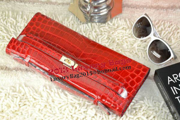 Hermes Kelly Clutch Bag Croco Leather K31 Red