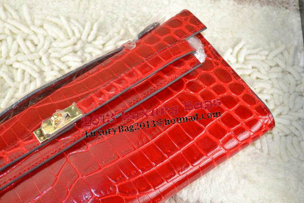 Hermes Kelly Clutch Bag Croco Leather K31 Red