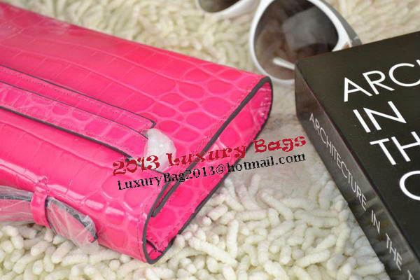 Hermes Kelly Clutch Bag Croco Leather K31 Rose