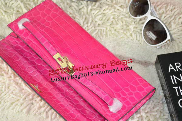 Hermes Kelly Clutch Bag Croco Leather K31 Rose