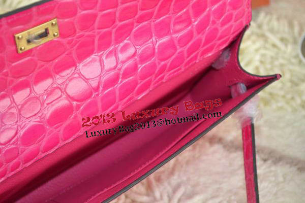 Hermes Kelly Clutch Bag Croco Leather K31 Rose