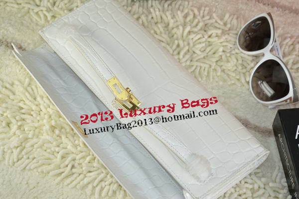 Hermes Kelly Clutch Bag Croco Leather K31 White