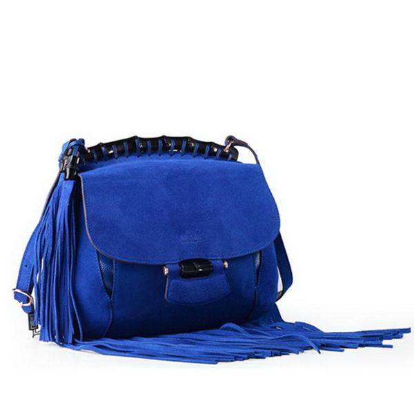 Gucci Nouveau Fringe Suede Leather Shoulder Bag 347102 Blue