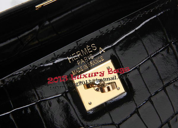 Hermes Kelly Clutch Bag Croco Leather K1002 Black