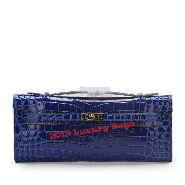 Hermes Kelly Clutch Bag Croco Leather K1002 Blue