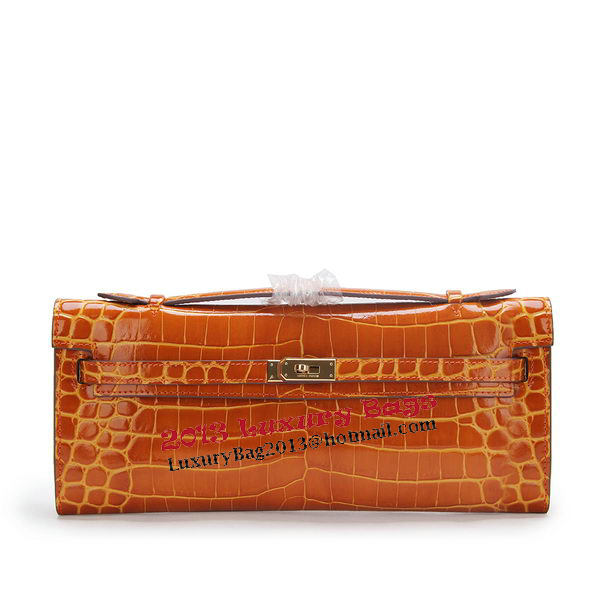 Hermes Kelly Clutch Bag Croco Leather K1002 Brown