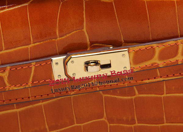 Hermes Kelly Clutch Bag Croco Leather K1002 Brown