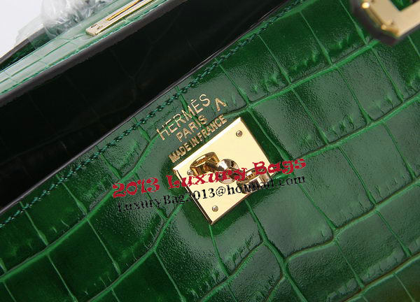 Hermes Kelly Clutch Bag Croco Leather K1002 Green