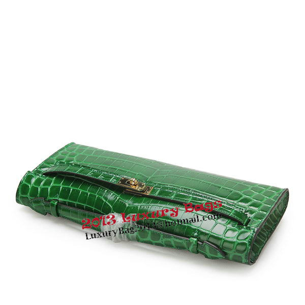 Hermes Kelly Clutch Bag Croco Leather K1002 Green