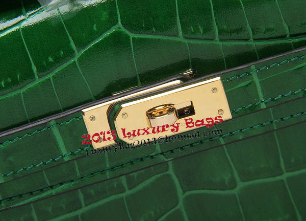 Hermes Kelly Clutch Bag Croco Leather K1002 Green