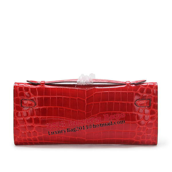 Hermes Kelly Clutch Bag Croco Leather K1002 Red