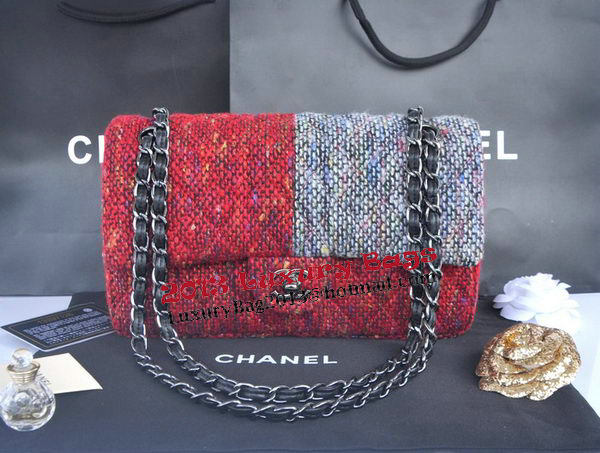 Chanel 2.55 Series Flap Bag Fabric CHA1112 Grey&Red