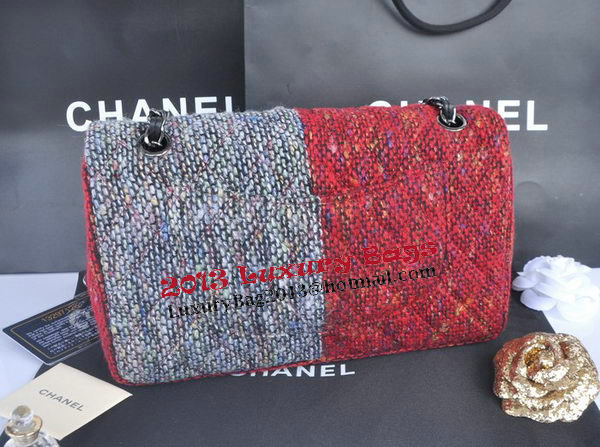 Chanel 2.55 Series Flap Bag Fabric CHA1112 Grey&Red