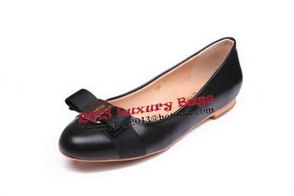 Salvatore Ferragamo Calfskin Leather Flat FL0475 Black