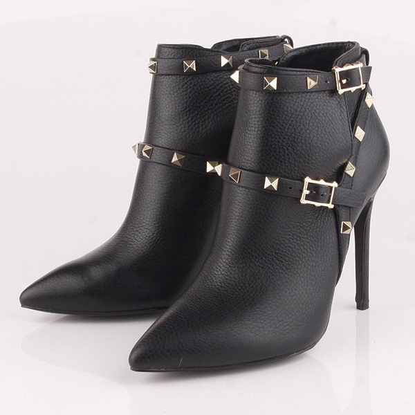 Valentino Ankle Boots 10CM Heels Grainy Leather VT186 Black