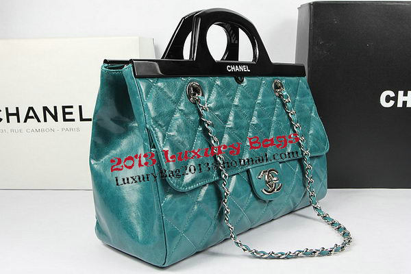 Chanel Shopping Bag Iridescent Leather Rigid Handles A92577 Green