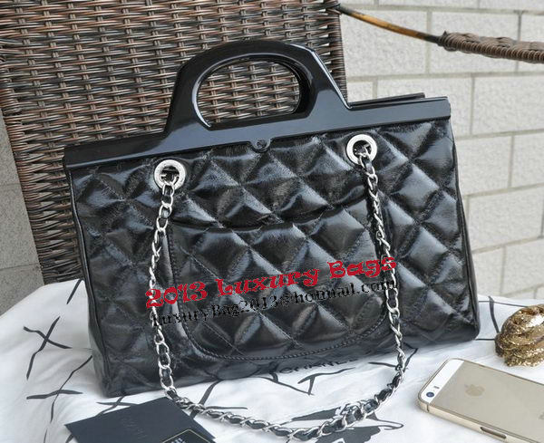 Chanel Shopping Bag Iridescent Leather Rigid Handles A92580 Black