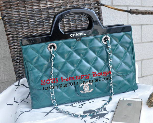 Chanel Shopping Bag Iridescent Leather Rigid Handles A92580 Green