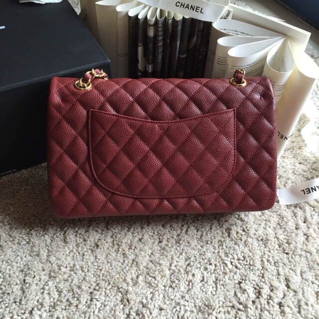 Top Quality Chanel Classic A36070 Burgundy Original Grain Leather Large Flap Bag Golden