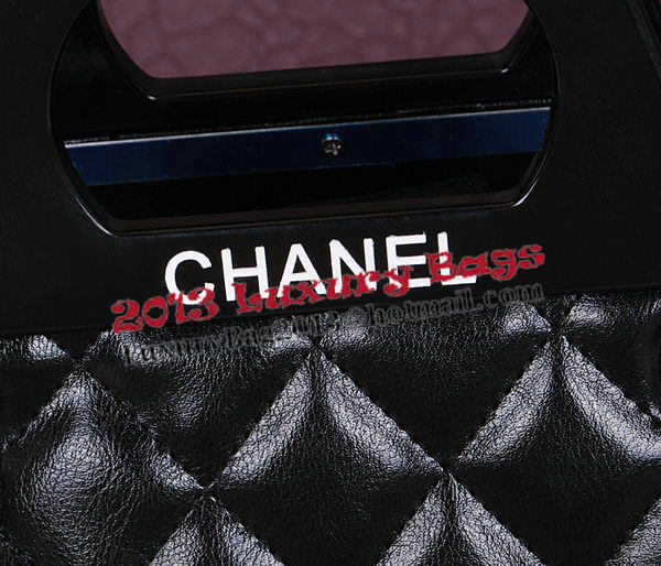 Chanel Shopping Bag Iridescent Leather Rigid Handles A66389 Black